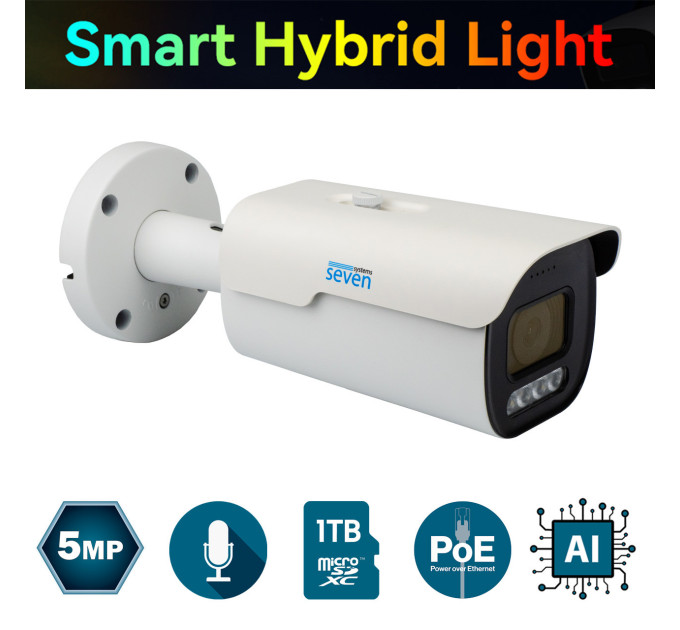 IP-відеокамера 5 Мп SEVEN IP-7255PA-DL white 4 мм з розумним подвійним підсвічуванням IP-відеокамера 5 Мп SEVEN IP-7255PA-DL white 4 мм з розумним подвійним підсвічуванням
