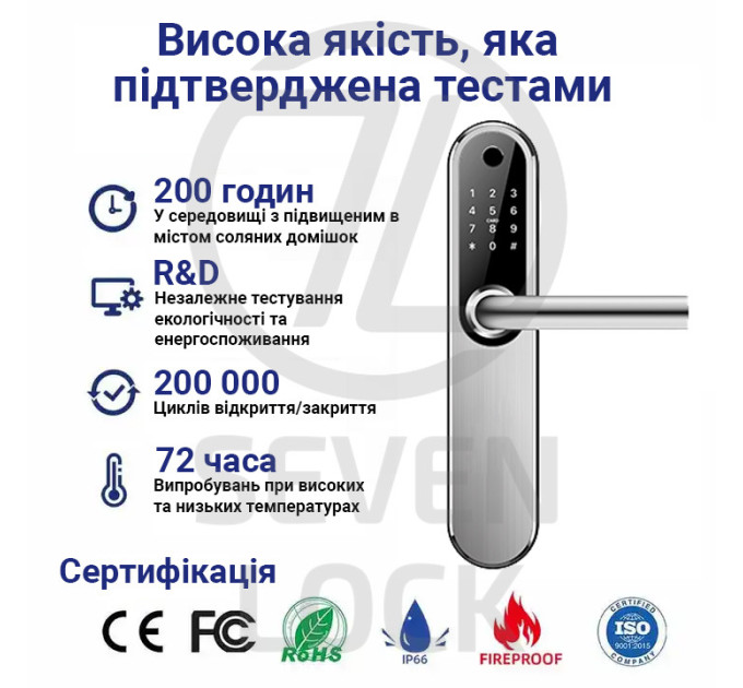 Умный биометрический дверной замок SEVEN LOCK SL-7768BF silver