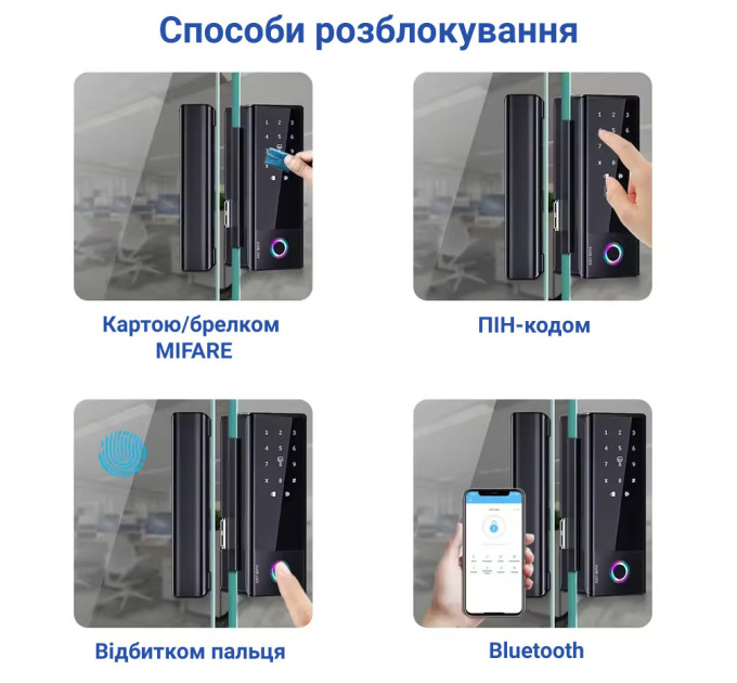 Розумний біометричний замок на скляні двері SEVEN LOCK SL-7776BF black
