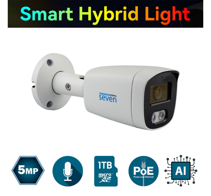 IP-відеокамера 5 Мп SEVEN IP-7225PA-DL white 4 мм з розумним подвійним підсвічуванням IP-відеокамера 5 Мп SEVEN IP-7225PA-DL white 4 мм з розумним подвійним підсвічуванням