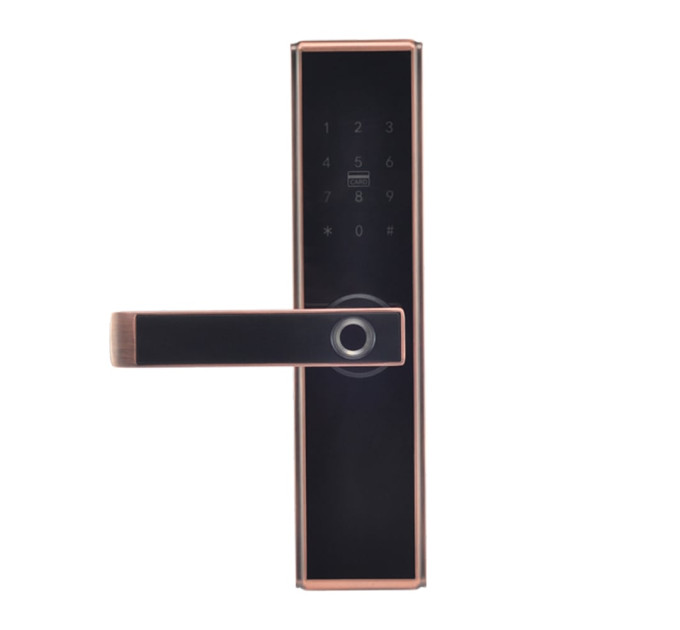 Замок биометрический автономный Trinix TRL-5109BTF Red Bronze Left с Bluetooth, считывателем отпечатков пальцев и карт Mifare Замок биометрический автономный Trinix TRL-5109BTF Red Bronze Left с Bluetooth, считывателем отпечатков пальцев и карт Mifare