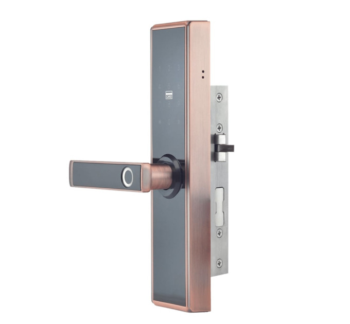Замок биометрический автономный Trinix TRL-5109BTF Red Bronze Left с Bluetooth, считывателем отпечатков пальцев и карт Mifare