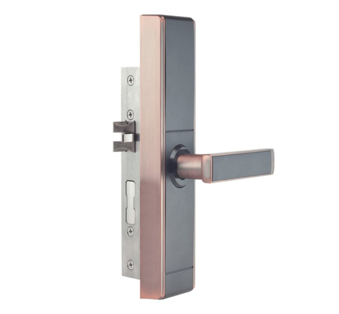 Замок биометрический автономный Trinix TRL-5109BTF Red Bronze Left с Bluetooth, считывателем отпечатков пальцев и карт Mifare