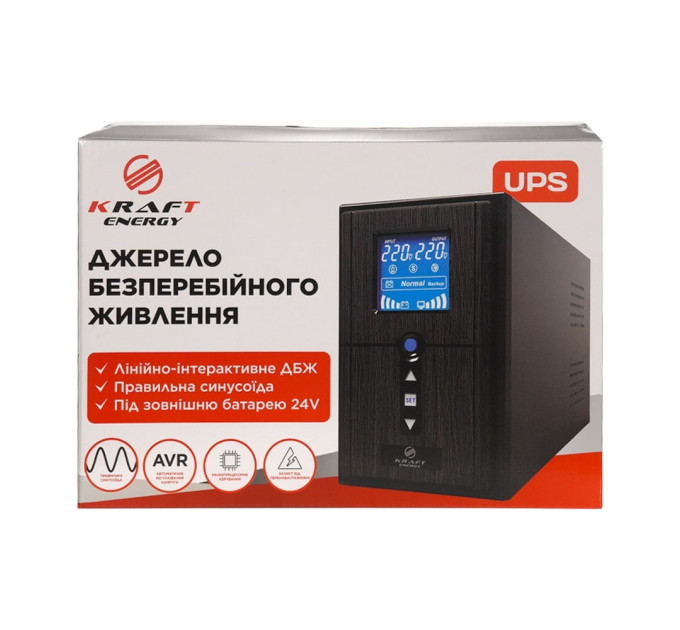 Источник бесперебойного питания Kraft KRF-PSW1000VA/800W(LCD)24V UPS под внешний аккумулятор
