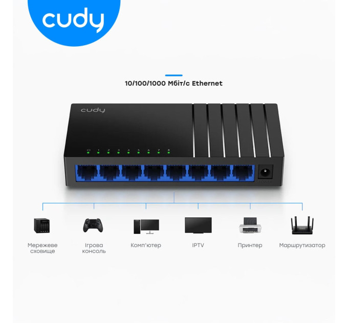 Коммутатор 8-портовый неуправляемый Cudy GS108D гигабитный