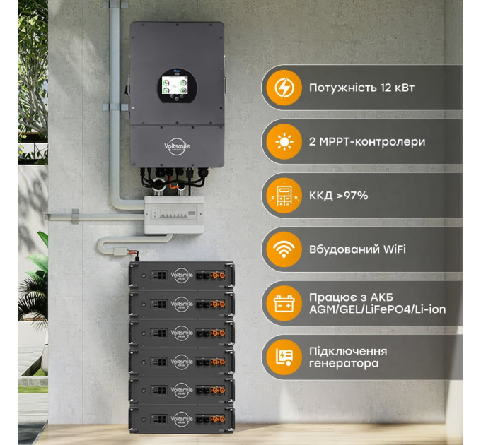 Гібридний трифазний інвертор Voltsmile 12kW hybrid EU-IP65