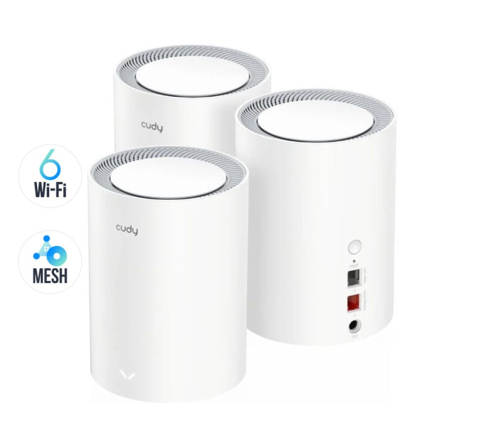Маршрутизатор WiFi Mesh-система WiFi 6 2.5G Cudy M3000 V2.0 White (3-Pack) 3 штуки дводіапазонні AX3000 Маршрутизатор WiFi Mesh-система WiFi 6 2.5G Cudy M3000 V2.0 White (3-Pack) 3 штуки дводіапазонні AX3000
