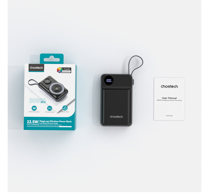 Повербанк 20000mAh Choetech B696 Black QC3.0 PD3.0 беспроводная зарядка смартфонов и Apple Watch