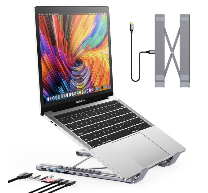 USB-C хаб-подставка 7-в-1 Choetech M57 HDMI 4K@30Hz, 2 USB 3.0, USB-C Data, USB-C PD 100W, SD-card, TF-card