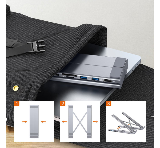 USB-C хаб-подставка 7-в-1 Choetech M57 HDMI 4K@30Hz, 2 USB 3.0, USB-C Data, USB-C PD 100W, SD-card, TF-card