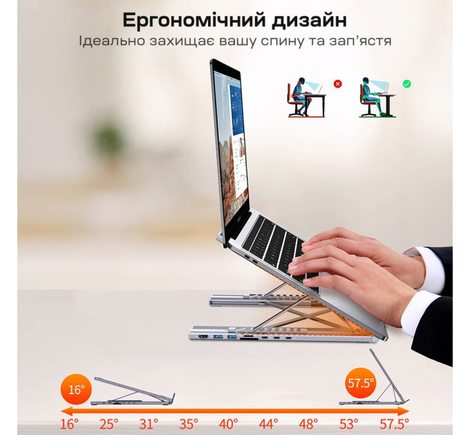 USB-C хаб-подставка 7-в-1 Choetech M57 HDMI 4K@30Hz, 2 USB 3.0, USB-C Data, USB-C PD 100W, SD-card, TF-card