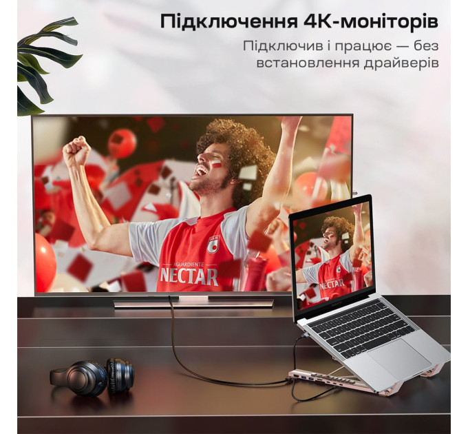 USB-C хаб-подставка 7-в-1 Choetech M57 HDMI 4K@30Hz, 2 USB 3.0, USB-C Data, USB-C PD 100W, SD-card, TF-card