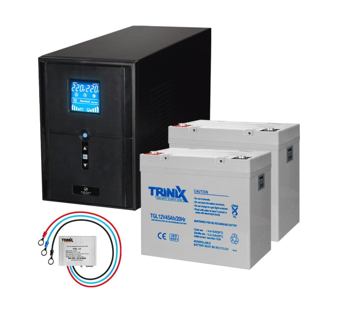 Комплект резервного живлення: Kraft PSW2000VA/1600W(LCD)24V UPS + гелева батарея 1143 Вт*г