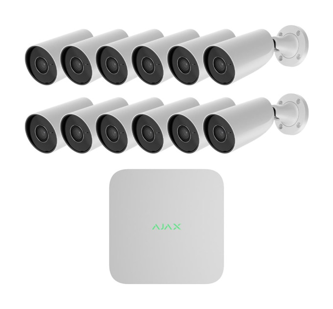 Комплект IP-відеонагляду на 12 камер Ajax IP-Video Kit 12x5Mp/2.8mm (BW): 12 циліндричних 5Mp відеокамер + 16-канальний 8Mp відеореєстратор