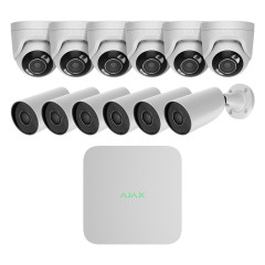 Комплект IP-відеонагляду на 12 камер Ajax IP-Video Kit 12x8Mp/2.8mm (BW/TW): 6 циліндричних 8Mp відеокамер + 6 купольних 8Mp відеокамер + 16-канальний 8Mp відеореєстратор