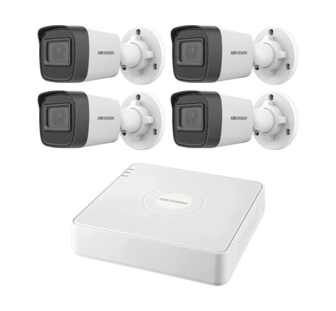 Комплект IP-відеонагляду на 4 камери Hikvision IP-Video Kit 4x2Mp (B): 4 циліндричні 2Mp відеокамери + 4-канальний 6Mp відеореєстратор