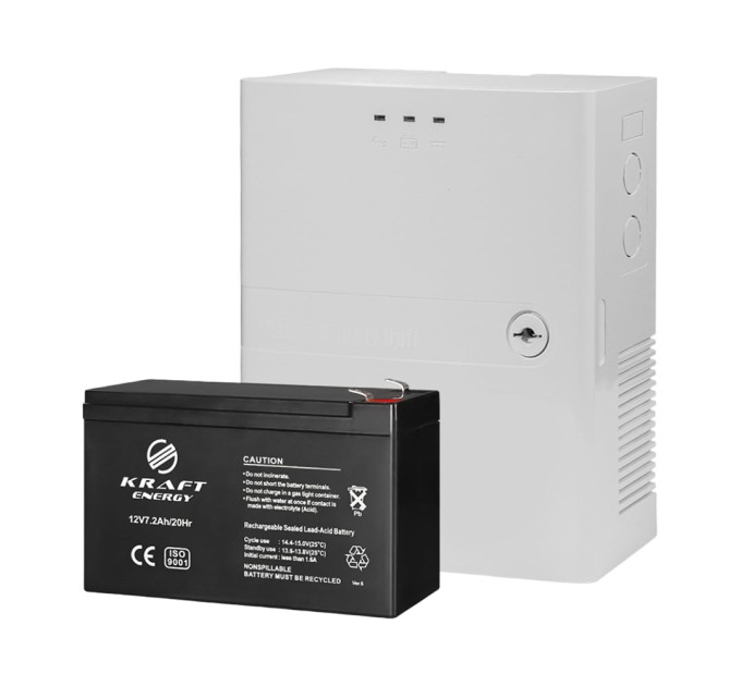 Комплект Kraft: источник бесперебойного питания PSU-1205LED(P) и аккумуляторная батарея 12В 7.2Ач Комплект Kraft: источник бесперебойного питания PSU-1205LED(P) и аккумуляторная батарея 12В 7.2Ач