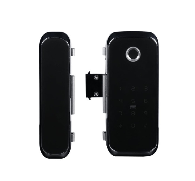 Замок биометрический автономный на стеклянную дверь Trinix TRL-3306BTG с Bluetooth, считывателем отпечатков пальцев и карт Mifare