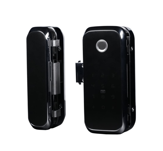Замок биометрический автономный на стеклянную дверь Trinix TRL-3306BTG с Bluetooth, считывателем отпечатков пальцев и карт Mifare