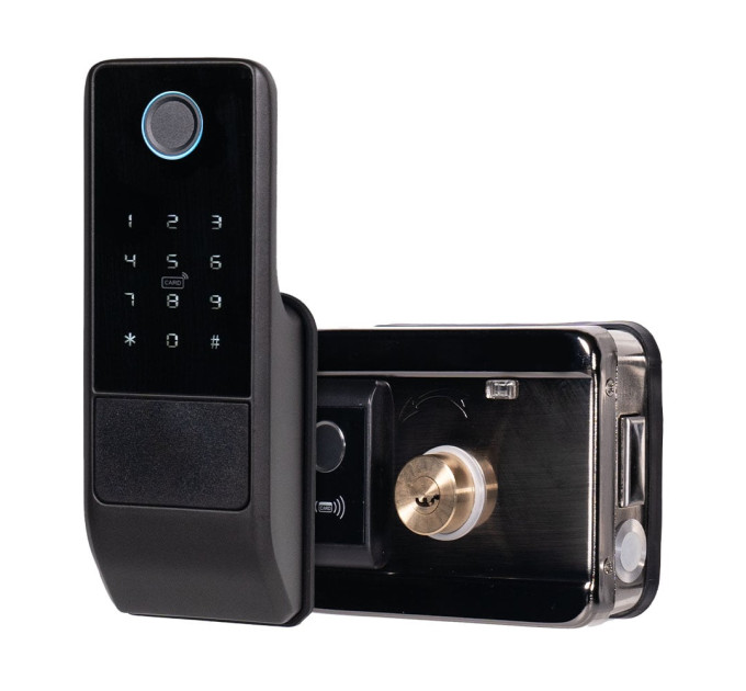 Замок биометрический автономный Trinix TRL-5202BT2FW Black с Bluetooth, считывателем отпечатков пальцев и карт Mifare Замок биометрический автономный Trinix TRL-5202BT2FW Black с Bluetooth, считывателем отпечатков пальцев и карт Mifare