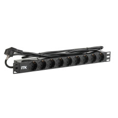 Блок розеток 19" 1U ITK PDU PH22-9D1-P чорний на 9 розеток Schuko, кабель 2м, ПВХ Блок розеток 19" 1U ITK PDU PH22-9D1-P чорний на 9 розеток Schuko, кабель 2м, ПВХ