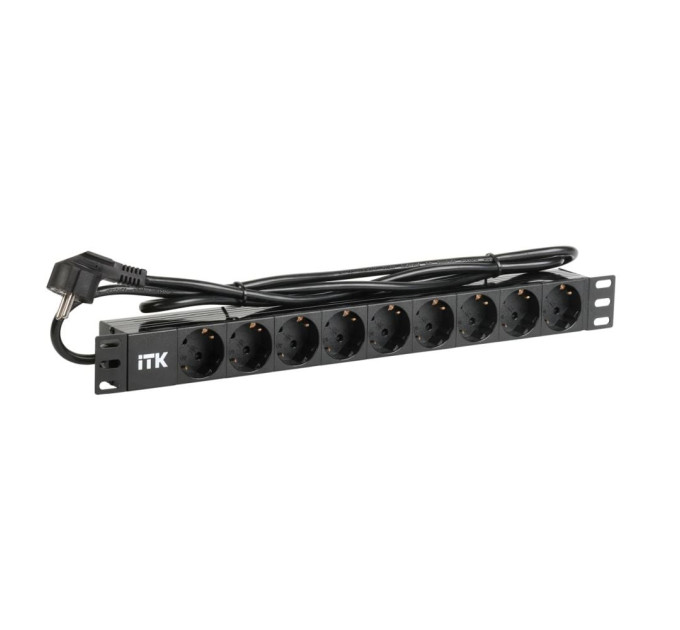 Блок розеток 19" 1U ITK PDU PH22-9D1-P чорний на 9 розеток Schuko, кабель 2м, ПВХ Блок розеток 19" 1U ITK PDU PH22-9D1-P чорний на 9 розеток Schuko, кабель 2м, ПВХ
