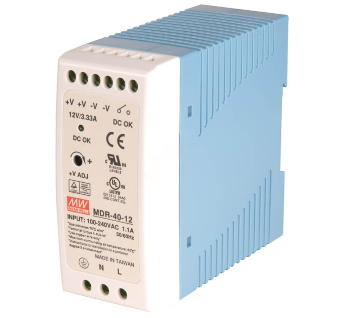 Блок питания MDR-40-12 Mean Well на DIN-рейке
