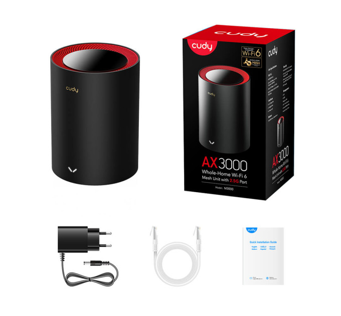 Маршрутизатор WiFi Mesh-система WiFi 6 2.5G Cudy M3000 Black (1-Pack) двухдиапазонный AX3000