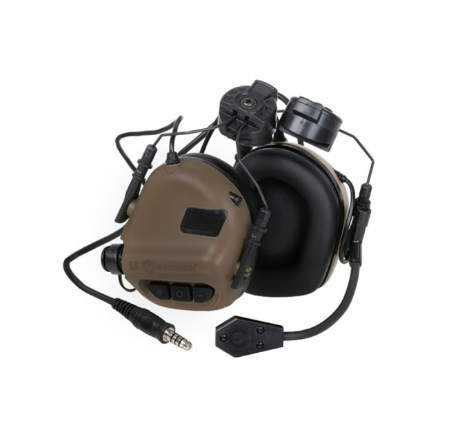 Активні захисні навушники Earmor M32H (CB) Coyote Brown з гарнітурою та кріпленням на шолом