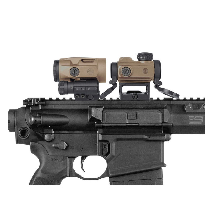 Коліматорний приціл Sig Sauer Romeo-MSR 2MOA red dot зі збільшувачем Juliet3-Micro 1-3X FDE