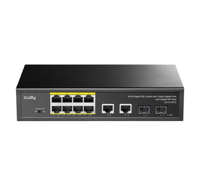 PoE-комутатор 12-портовий некерований Cudy GS1010PS2 гігабітний з 8 портами PoE+, 120W
