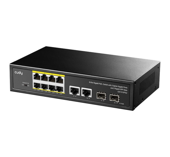 PoE-комутатор 12-портовий некерований Cudy GS1010PS2 гігабітний з 8 портами PoE+, 120W
