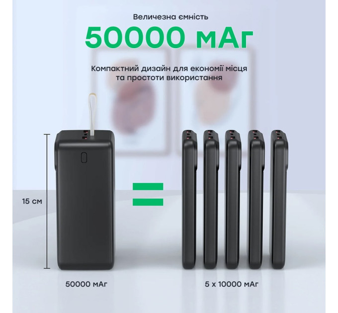 Повербанк 50000 mAh Choetech B732 Black 22.5W QC3.0 PD3.0