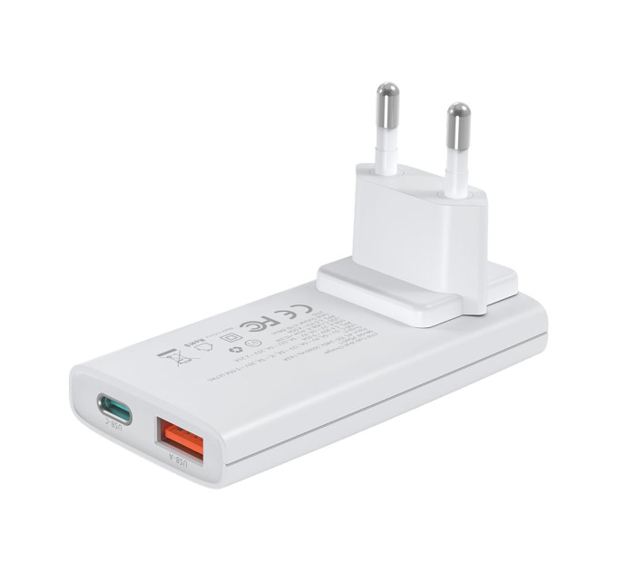 Мережевий зарядний пристрій Choetech PD6011 Ultra thin PD67W GAN A+C White