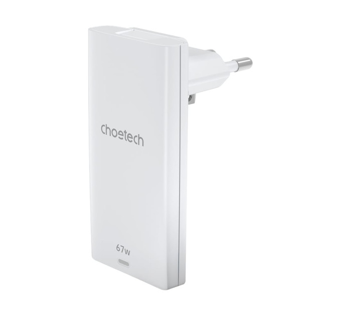 Мережевий зарядний пристрій Choetech PD6011 Ultra thin PD67W GAN A+C White