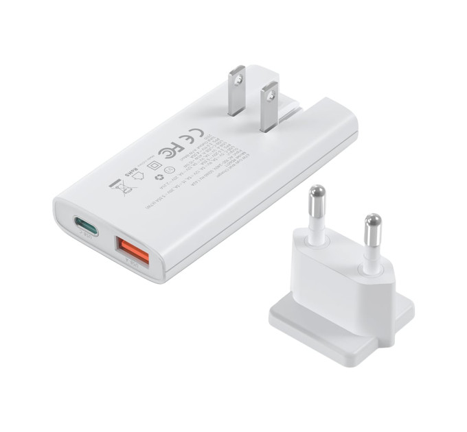 Мережевий зарядний пристрій Choetech PD6011 Ultra thin PD67W GAN A+C White