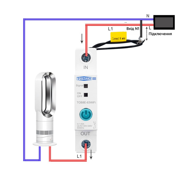 Розумний автоматичний вимикач з Wi-Fi (eWeLink) TOMZN TOB8E-63 63A