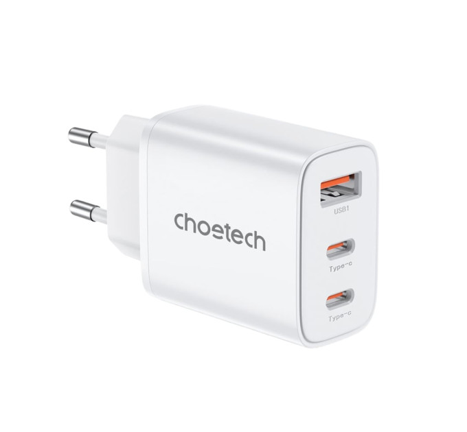 Мережевий зарядний пристрій Choetech PD3046 PD30W GAN USB-A+2xUSB-C White Мережевий зарядний пристрій Choetech PD3046 PD30W GAN USB-A+2xUSB-C White