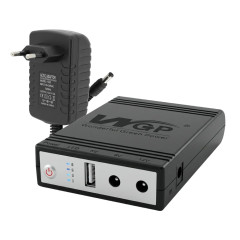 Комплект Mini UPS с блоком питания: источник бесперебойного питания Mini UPS WGP UPS1032 Black 10400mAh 5V/9V/12V, Li-ion 4*2.6Ah, для роутера и оптического терминала и блок питания SPF-1202B 12V/2A (24W)