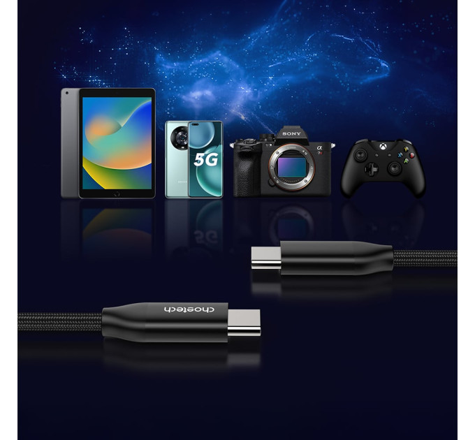Кабель Choetech XCC-1035 Black USB-C to USB-C PD3.1 240W 1m