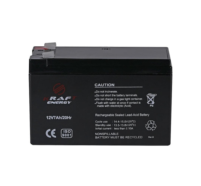Аккумуляторная батарея 12В 7Ач Kraft 12V7Ah/20Hr F2 AGM свинцово-кислотная