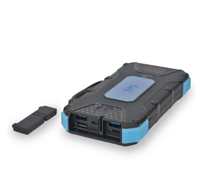 Повербанк с солнечной панелью 20000mAh Power Bank Kraft TPB-1820SLP Blue беспроводная зарядка 18W QC2.0 LED-фонарь
