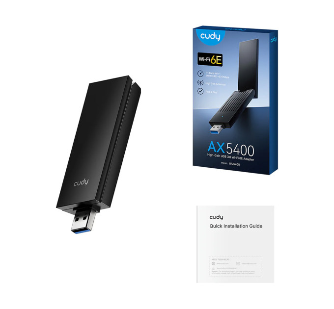 Адаптер WiFi 6E Cudy WU5400 тридіапазонний з USB 3.0 AX5400