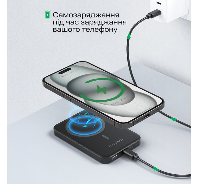 Повербанк 5000mAh Choetech B709 Black PD3.0 беспроводная магнитная зарядка