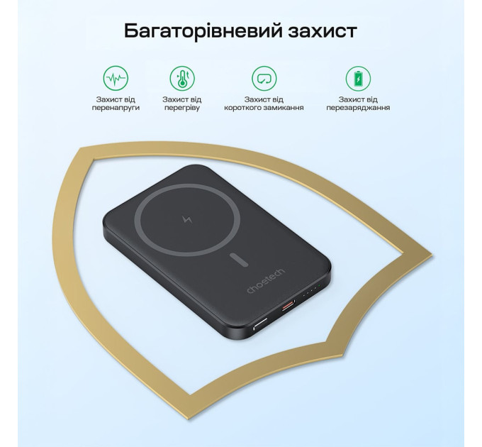 Повербанк 5000mAh Choetech B709 Black PD3.0 беспроводная магнитная зарядка