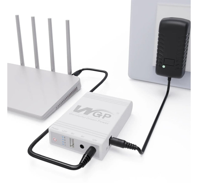 Джерело безперебійного живлення Mini UPS WGP UPS103C 16000mAh 5V/9V/12V, Li-ion 4*4Ah, для роутера і медіаконвертера