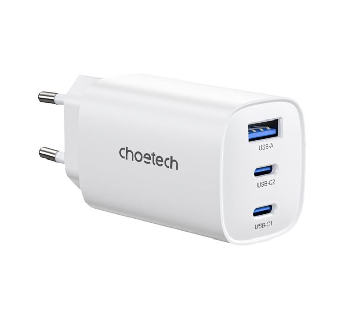 Мережевий зарядний пристрій Choetech PD9006 PD65W GAN USB-A+2xUSB-C White Мережевий зарядний пристрій Choetech PD9006 PD65W GAN USB-A+2xUSB-C White
