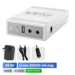 Источник бесперебойного питания с блоком питания Mini UPS WGP UPS103C Quick Charge 20000mAh 5V/12V/12V, Li-ion 4*5Ah, для роутера и оптического терминала