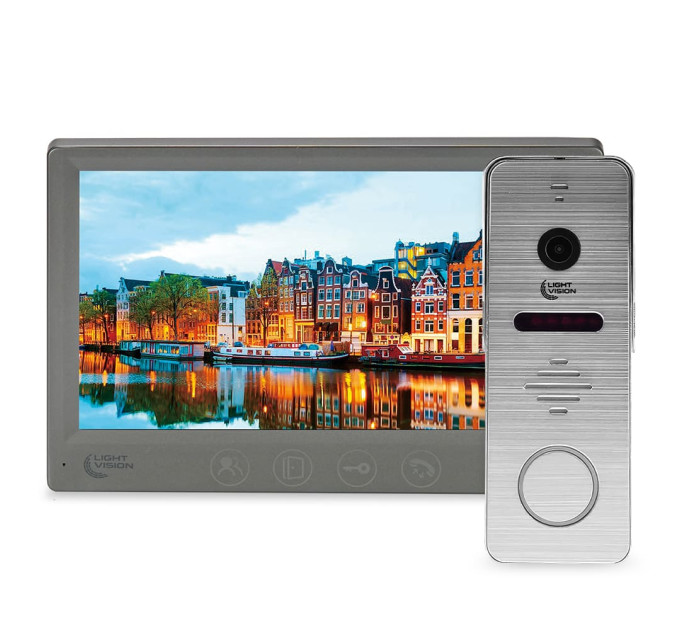 Комплект видеодомофона Light Vision: домофон 7" AMSTERDAM FHD Grey и видеопанель RIO FHD Silver