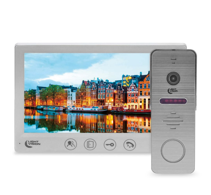 Комплект видеодомофона Light Vision: домофон 7" AMSTERDAM FHD White и видеопанель RIO FHD Grey